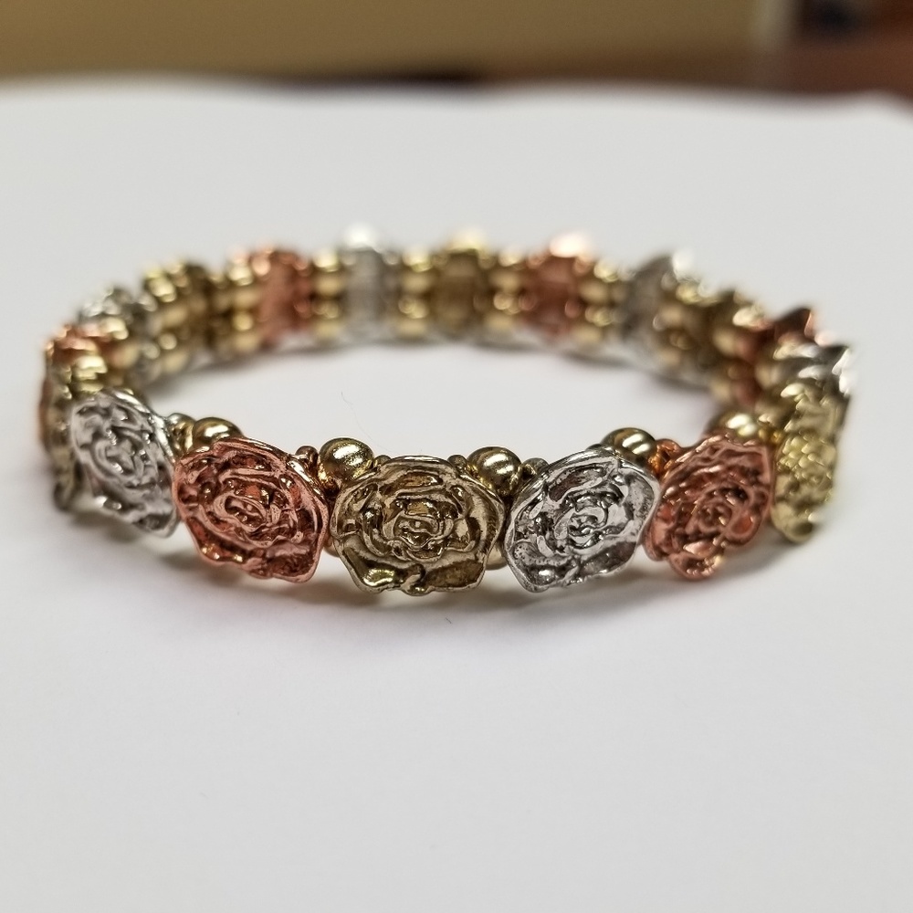 Silver, Gold, Rose-gold bracelet; roses